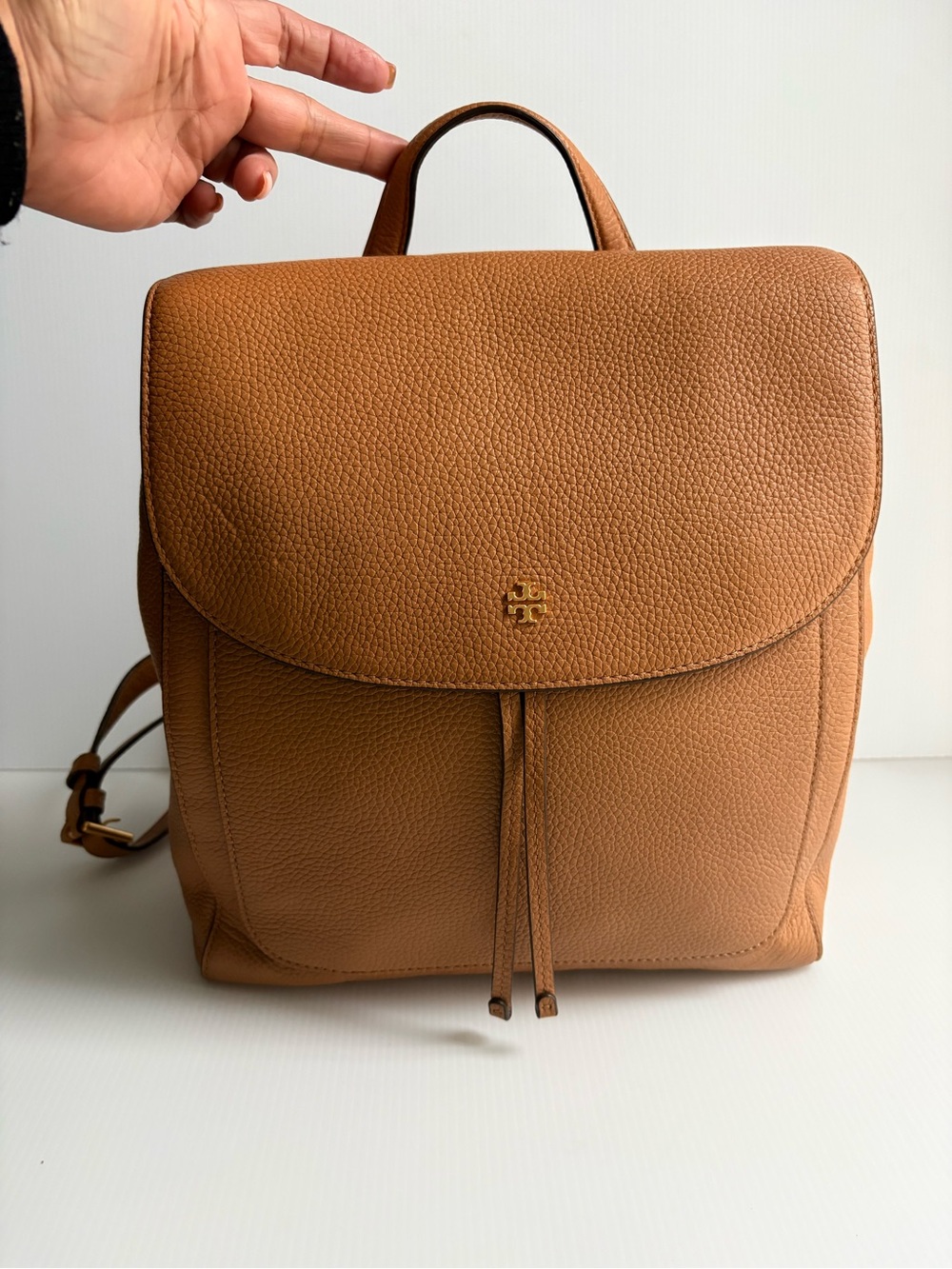 Tory Burch Blake  Cognac crossgrain Leather Backpack like new